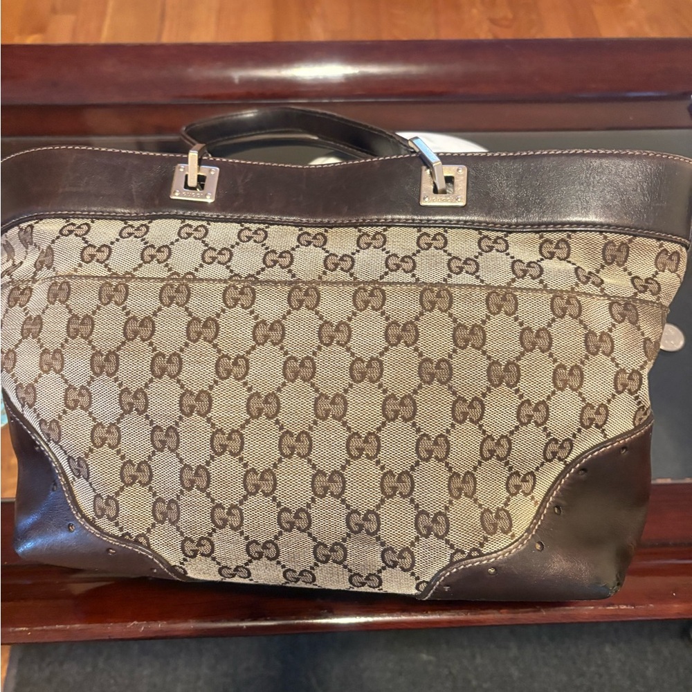 Vintage Genuine Gucci tote , iconic monogram Tan / Brown canvas and leather. - Picture 7 of 14
